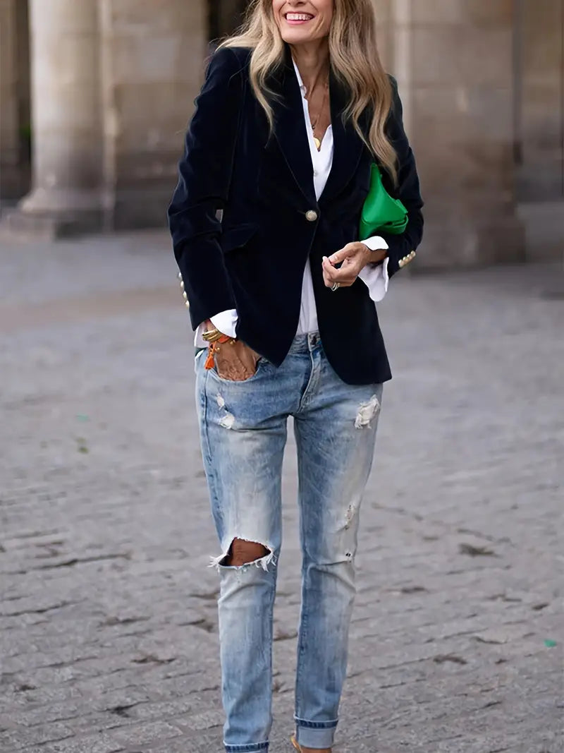 Women's Soft Velvet Blazer with Smooth Drape