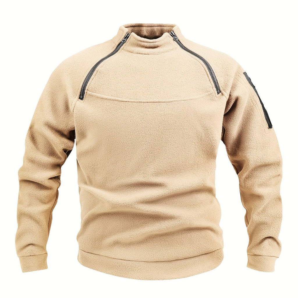 Women's Plush Mock Neck Zip Detail Pullover - Apricot