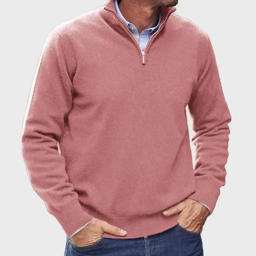 Men's Quarter-Zip Sweater - Pink