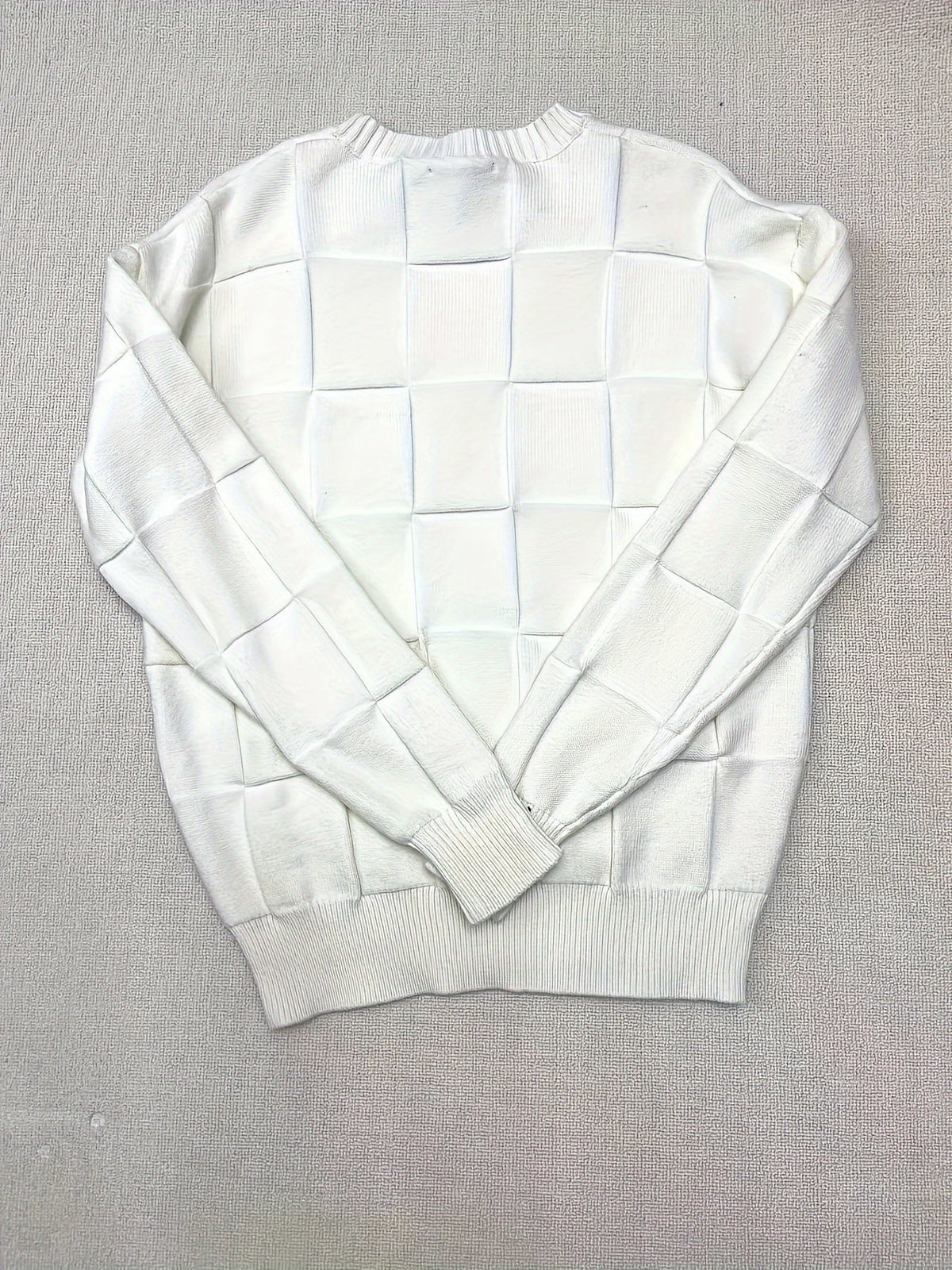 Women's Textured Checkerboard Crewneck Sweater
