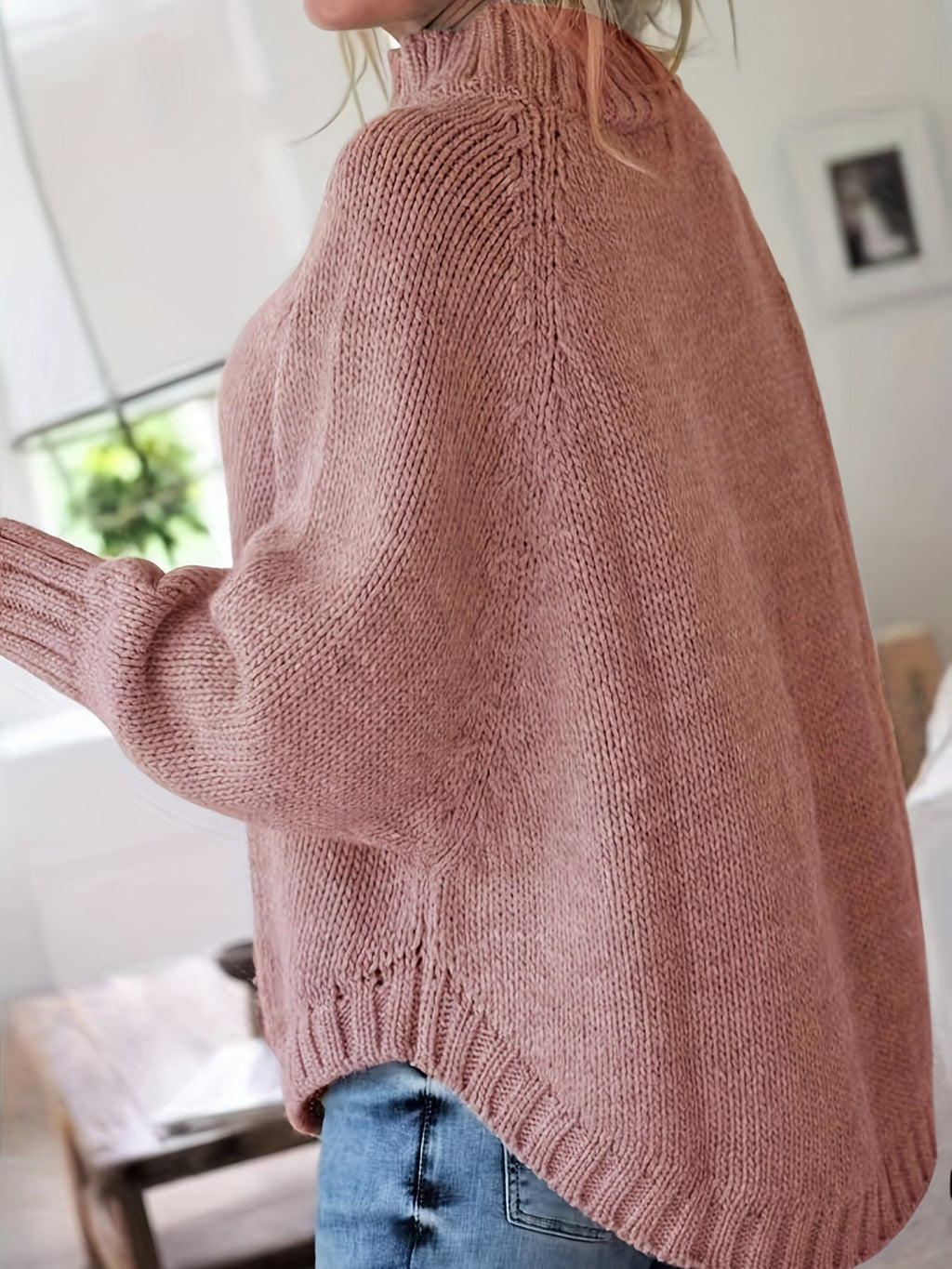 Women's Cable-Knit High Neck Relaxed Sweater