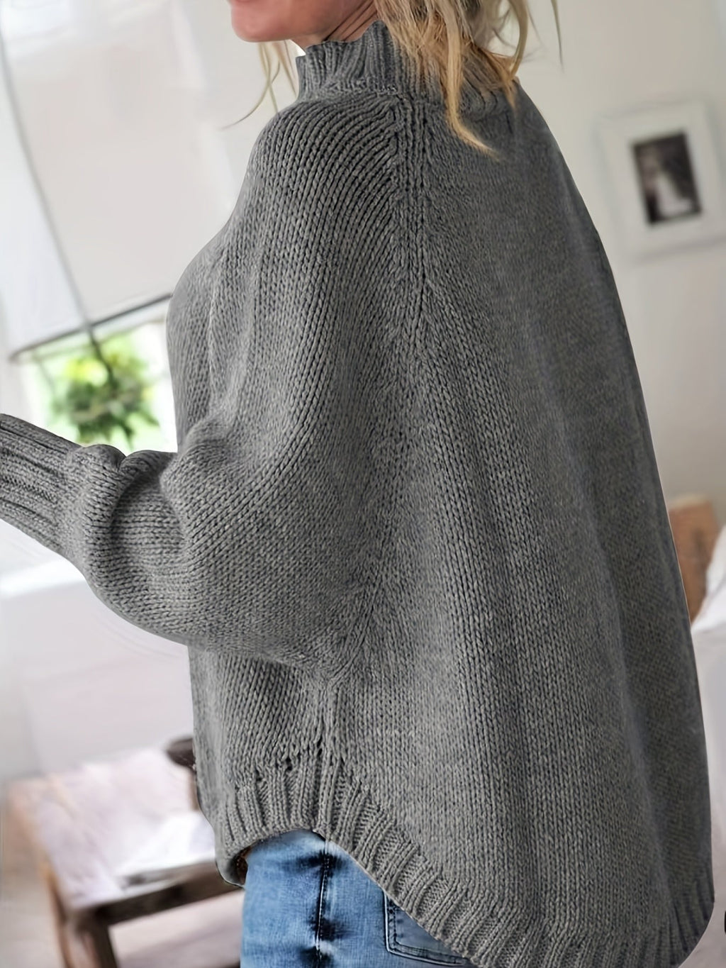 Women's Cable-Knit High Neck Relaxed Sweater