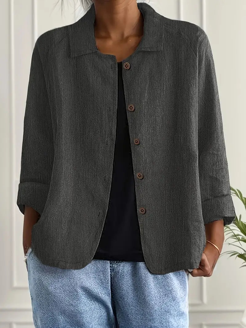 Women's Lightweight Button Front Jacket - Dark Gray