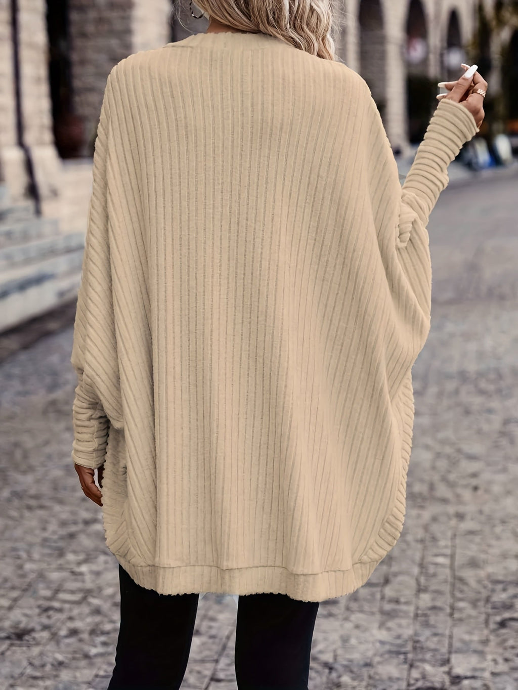 Women's Draped Open-Front Ribbed Cardigan