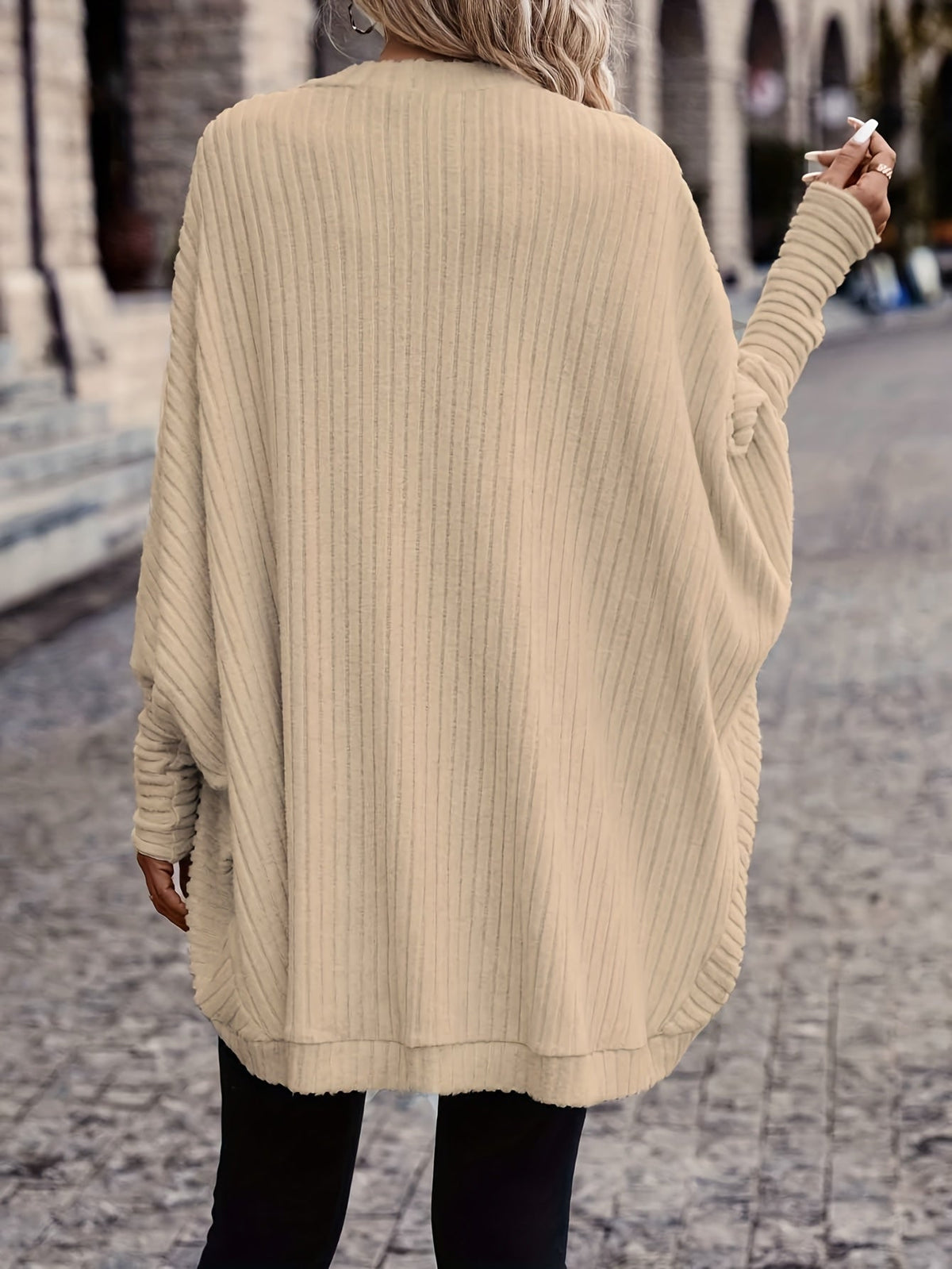 Women's Draped Open-Front Ribbed Cardigan