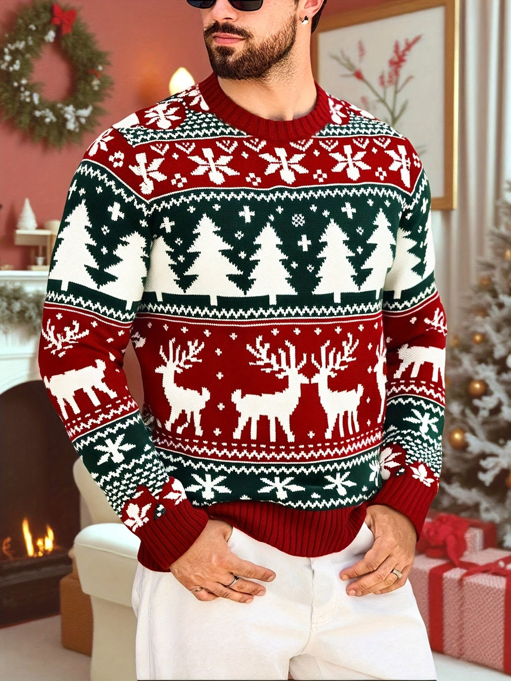 Women's Festive Knit Christmas Sweater with Winter Motifs