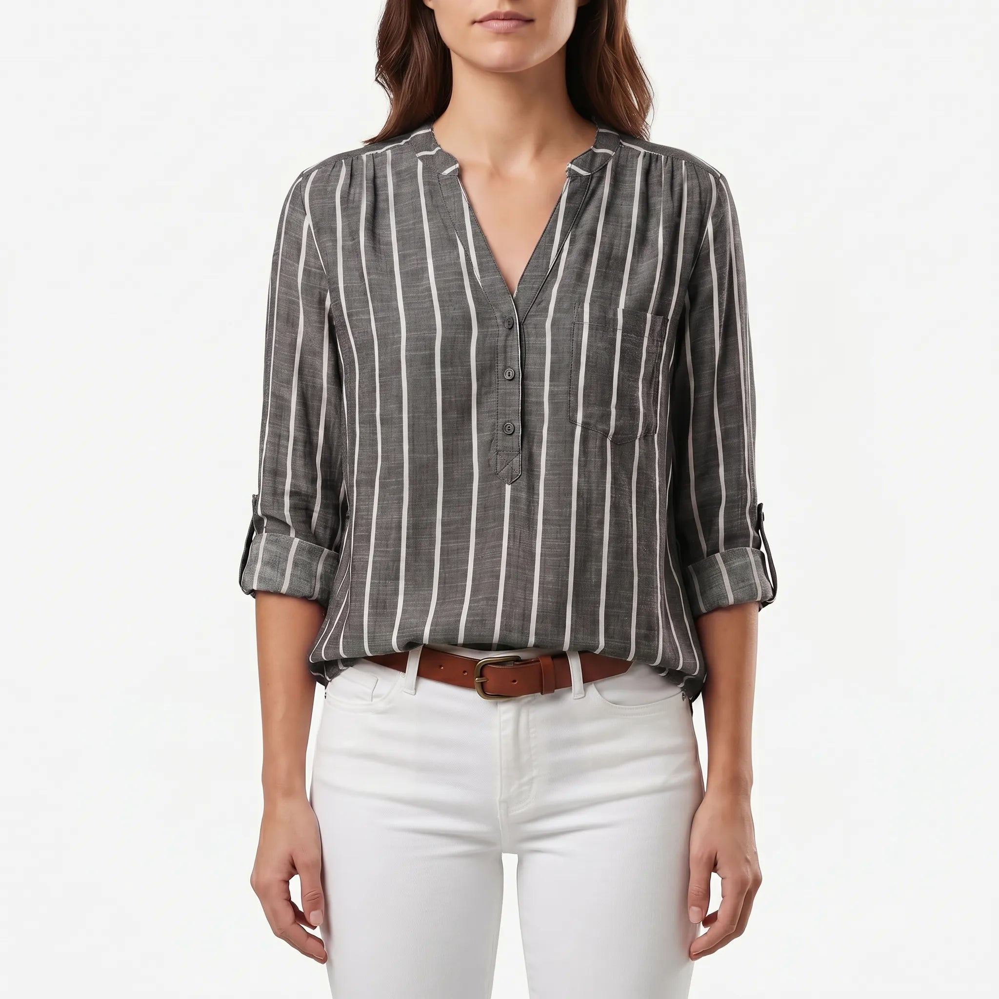 Striped V Neck Blouse