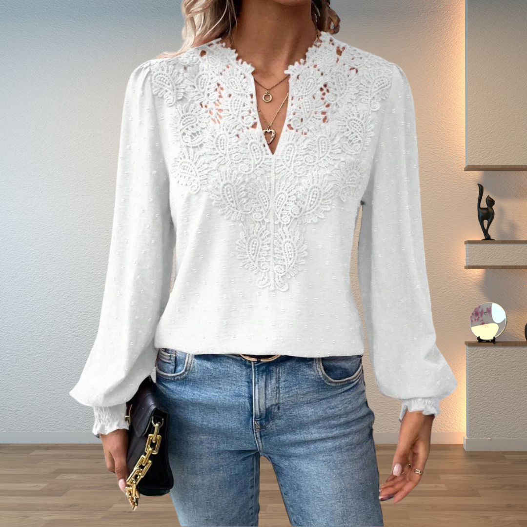 Women's Textured V-Neck Blouse - White