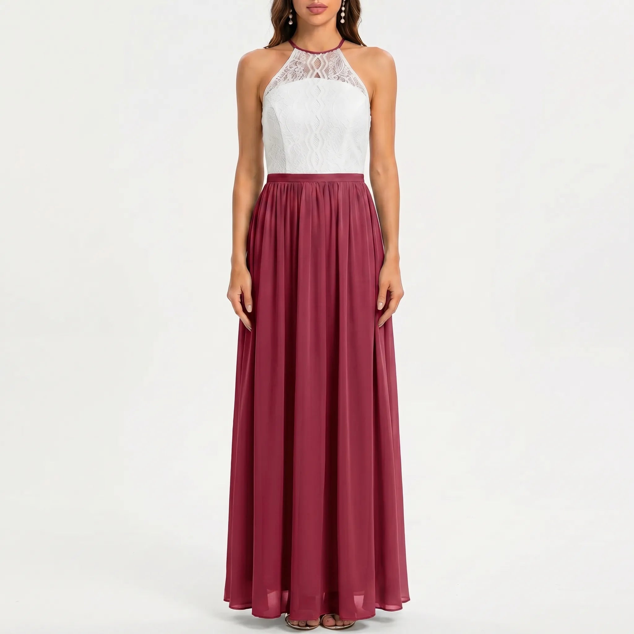Women's Halter Maxi Dress - Open Back for Wedding Guest