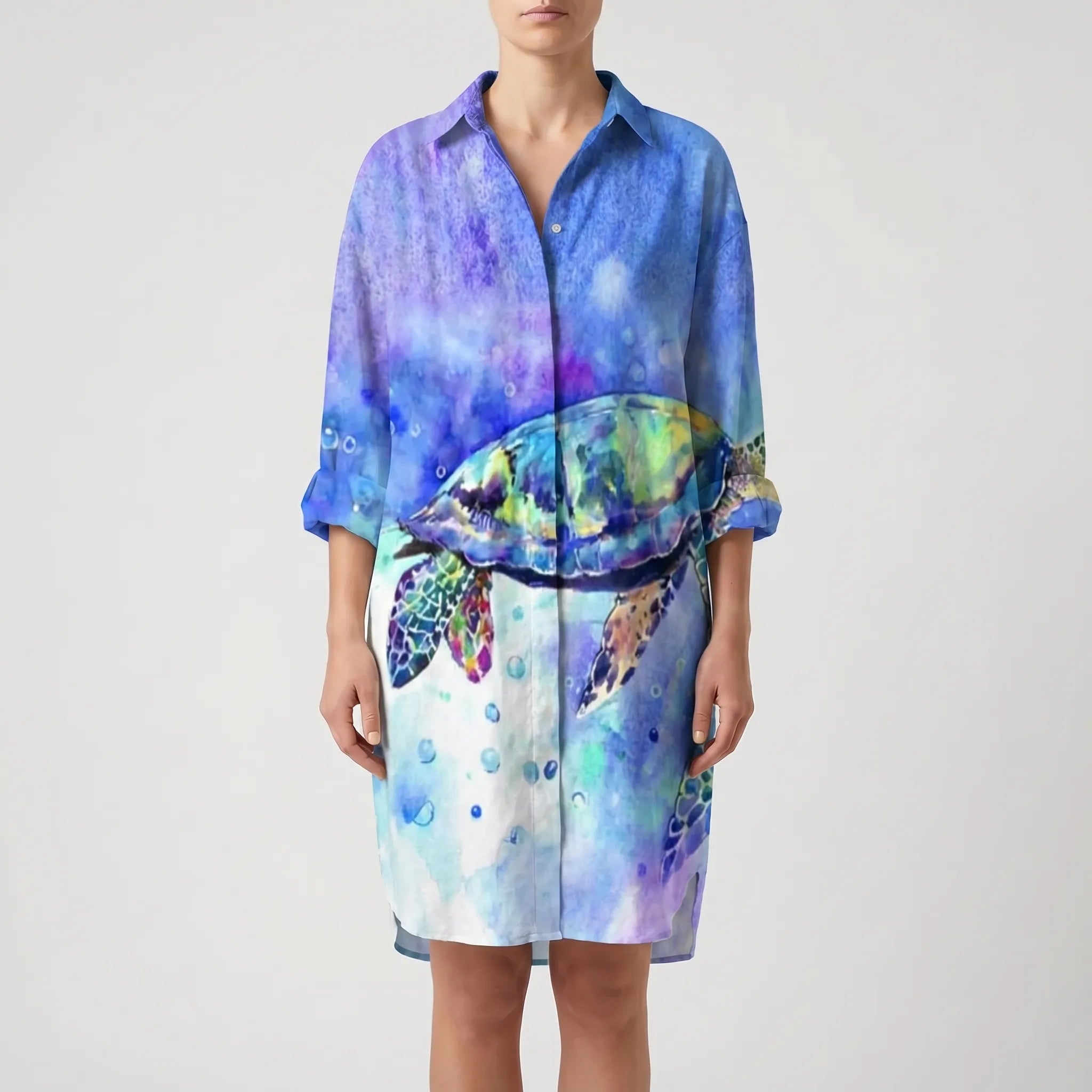 Printed Button-Front Shirt Dress