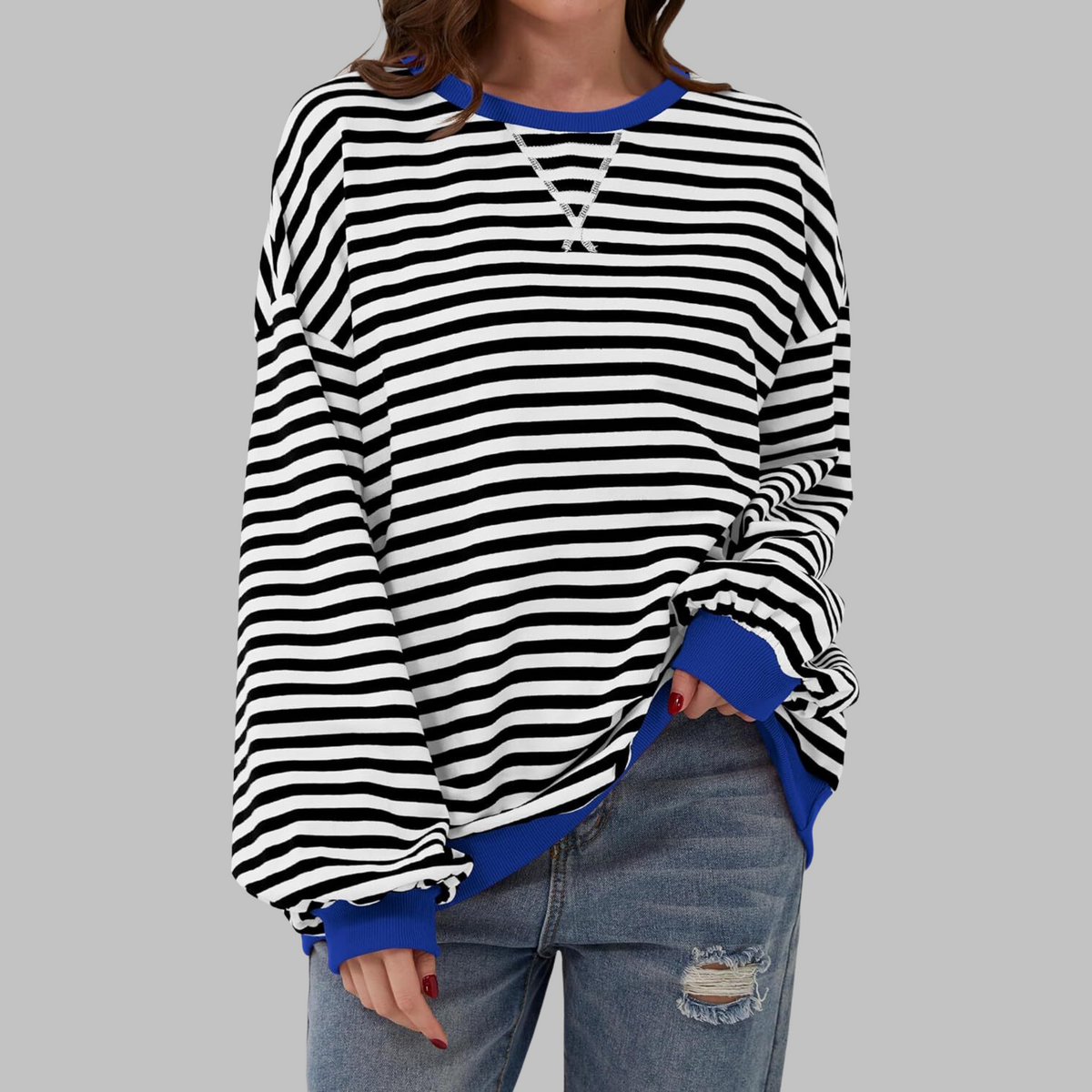 Women's Long Sleeve Striped Casual Sweatshirt