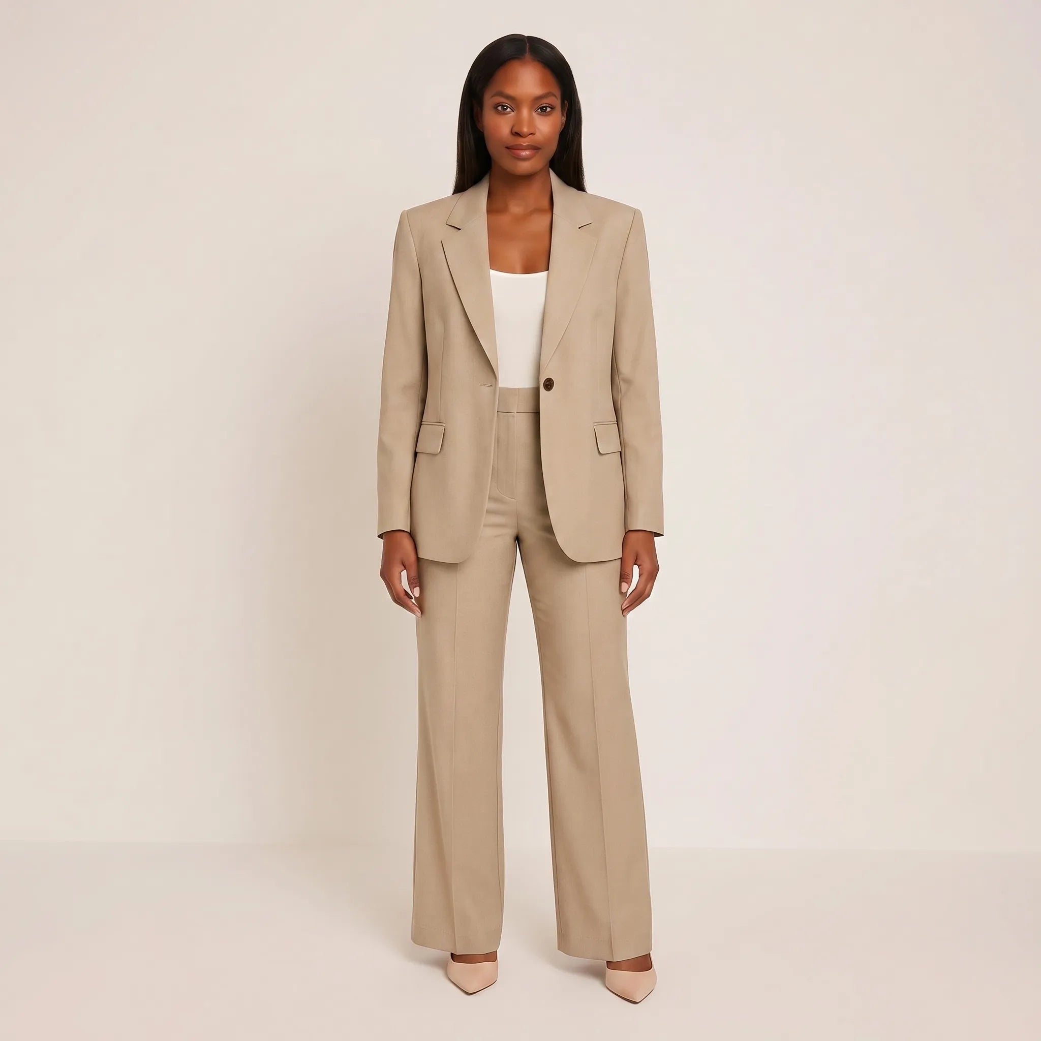 Women's One Button Blazer and Flare Pants 2 Piece Suit Set