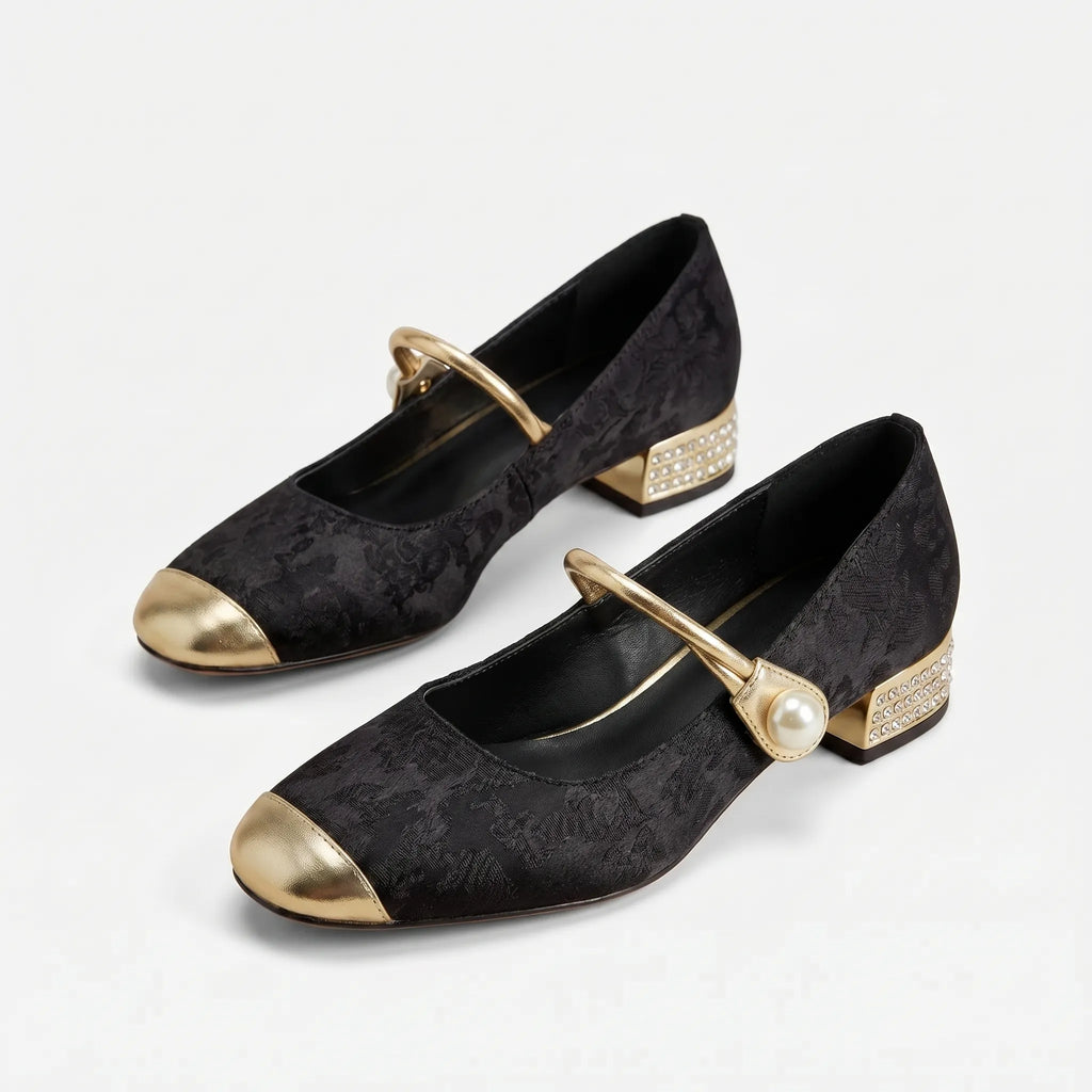 Pearl Strap Block Heels