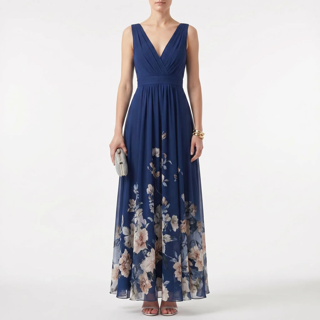 Women's Floral Maxi Dress - V Neck for Summer Wedding