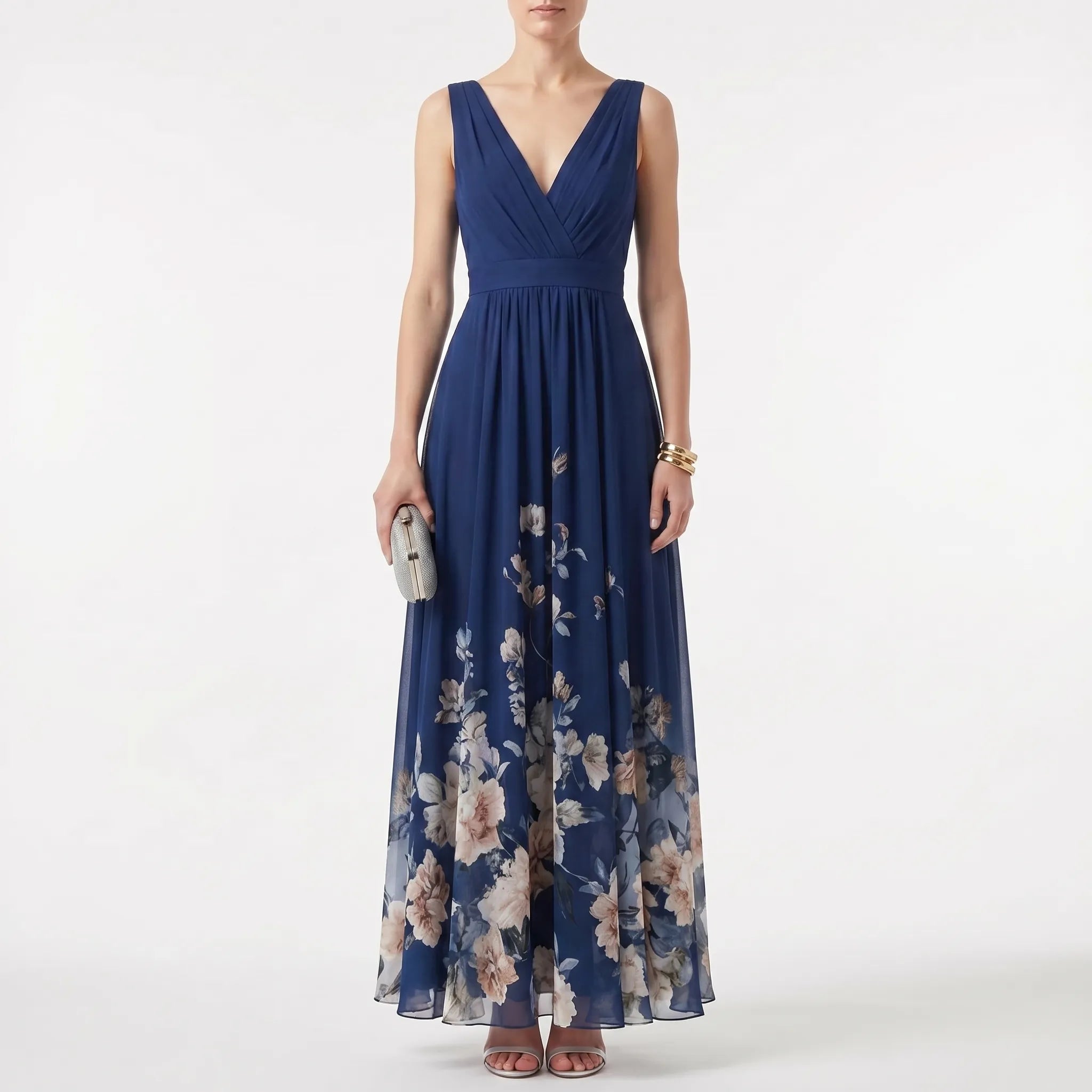 Women's Floral Maxi Dress - V Neck for Summer Wedding