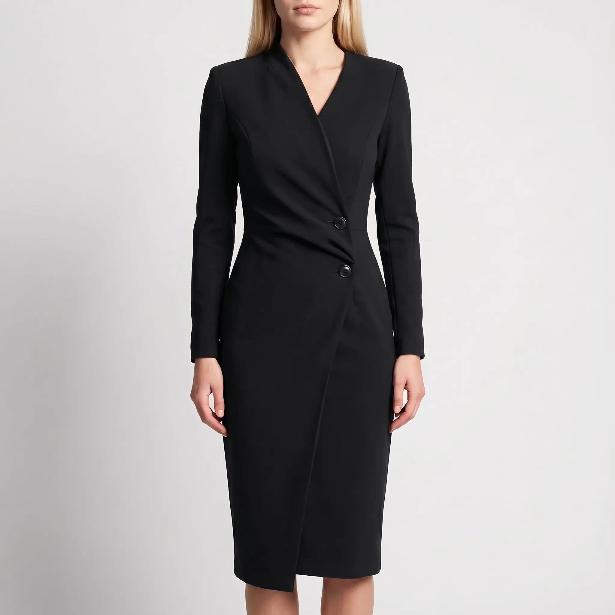 Long Sleeve Wrap Midi Dress