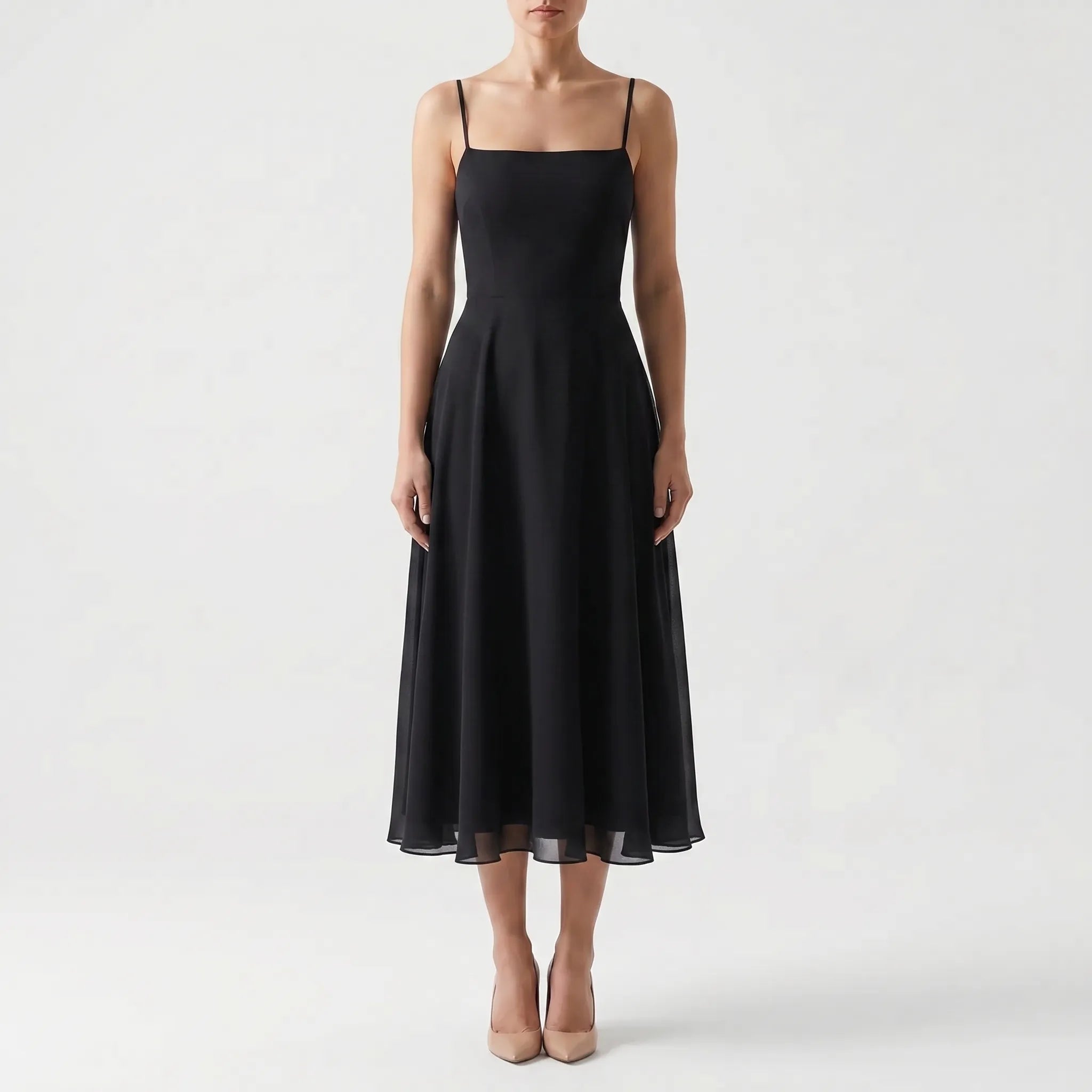 Women's Square Neck Midi Dress - Elegant A Line for Evening