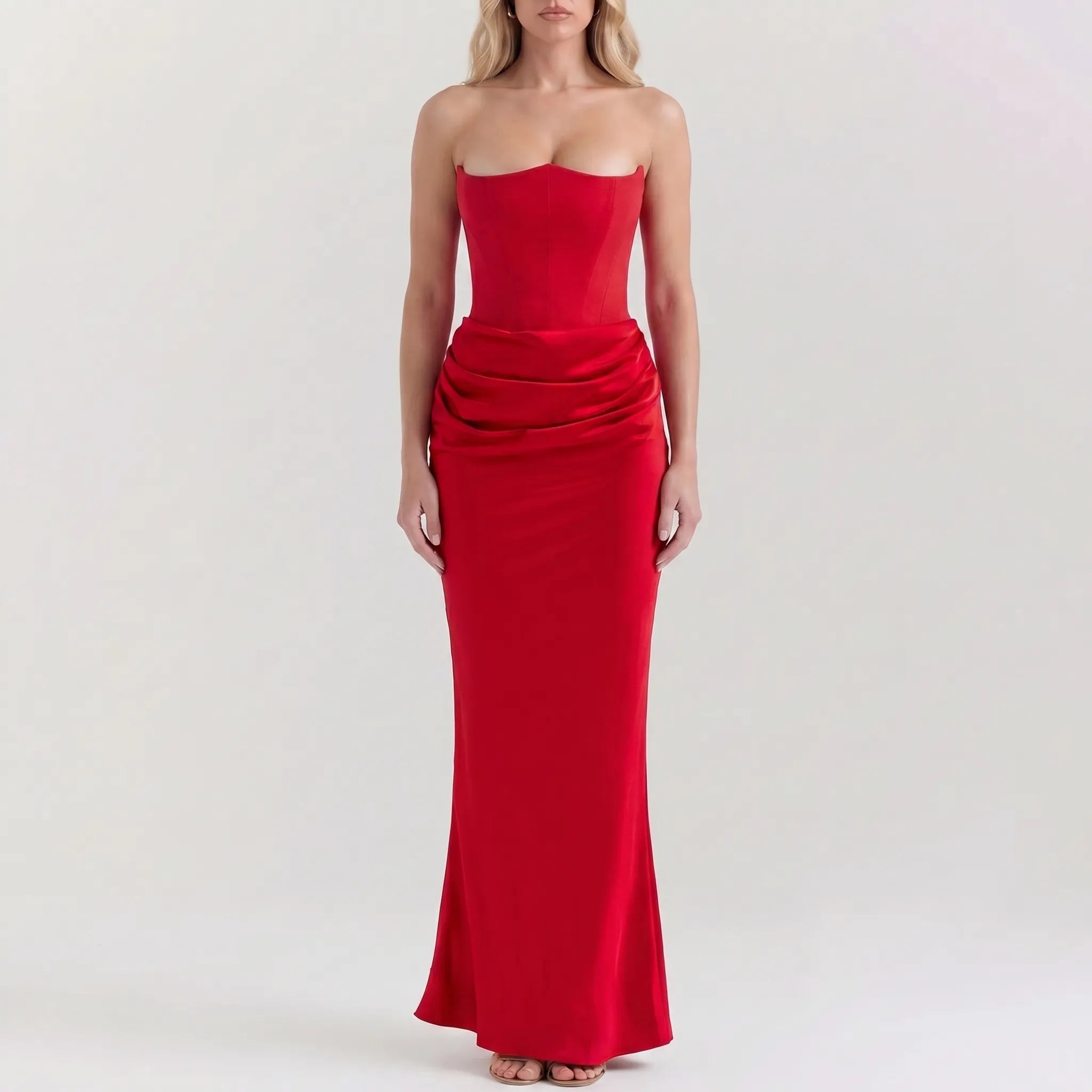 Draped Strapless Maxi Dress