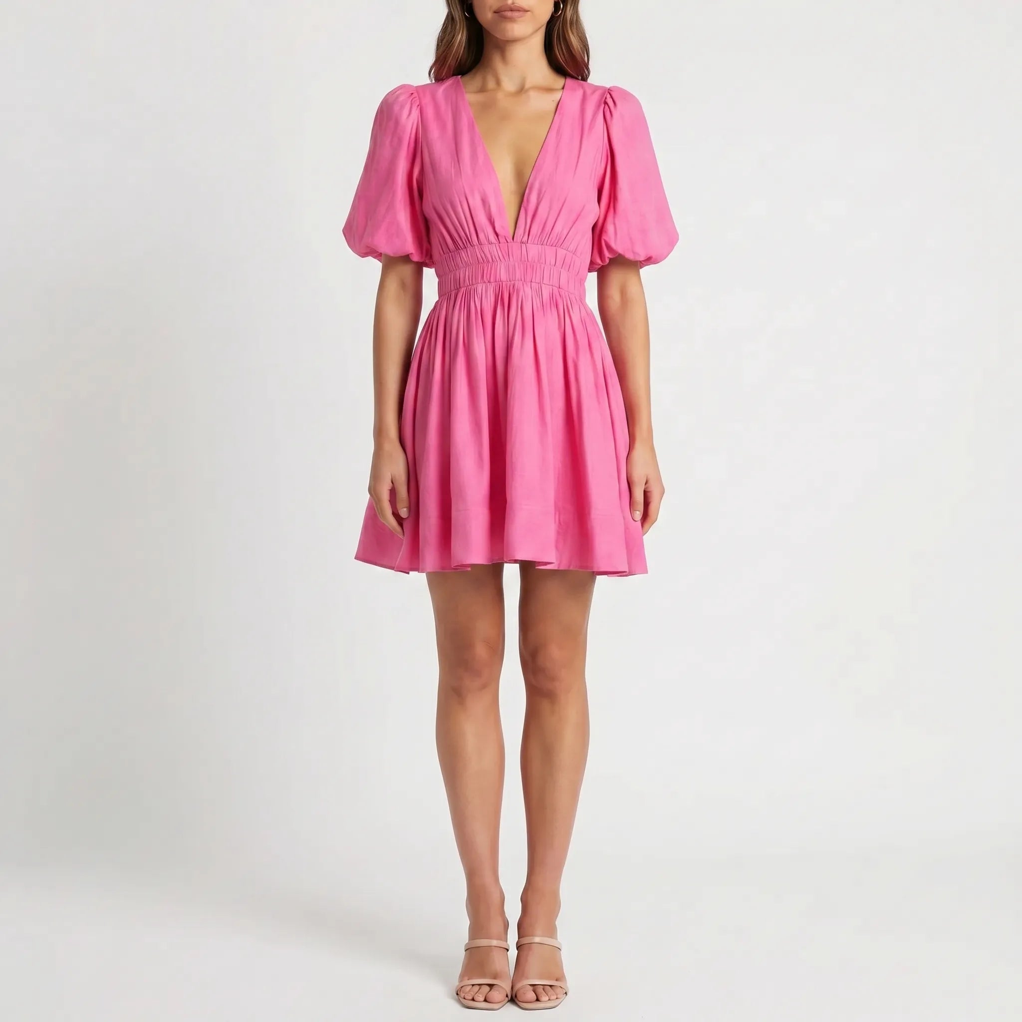 Puff Sleeve V-Neck Mini Dress