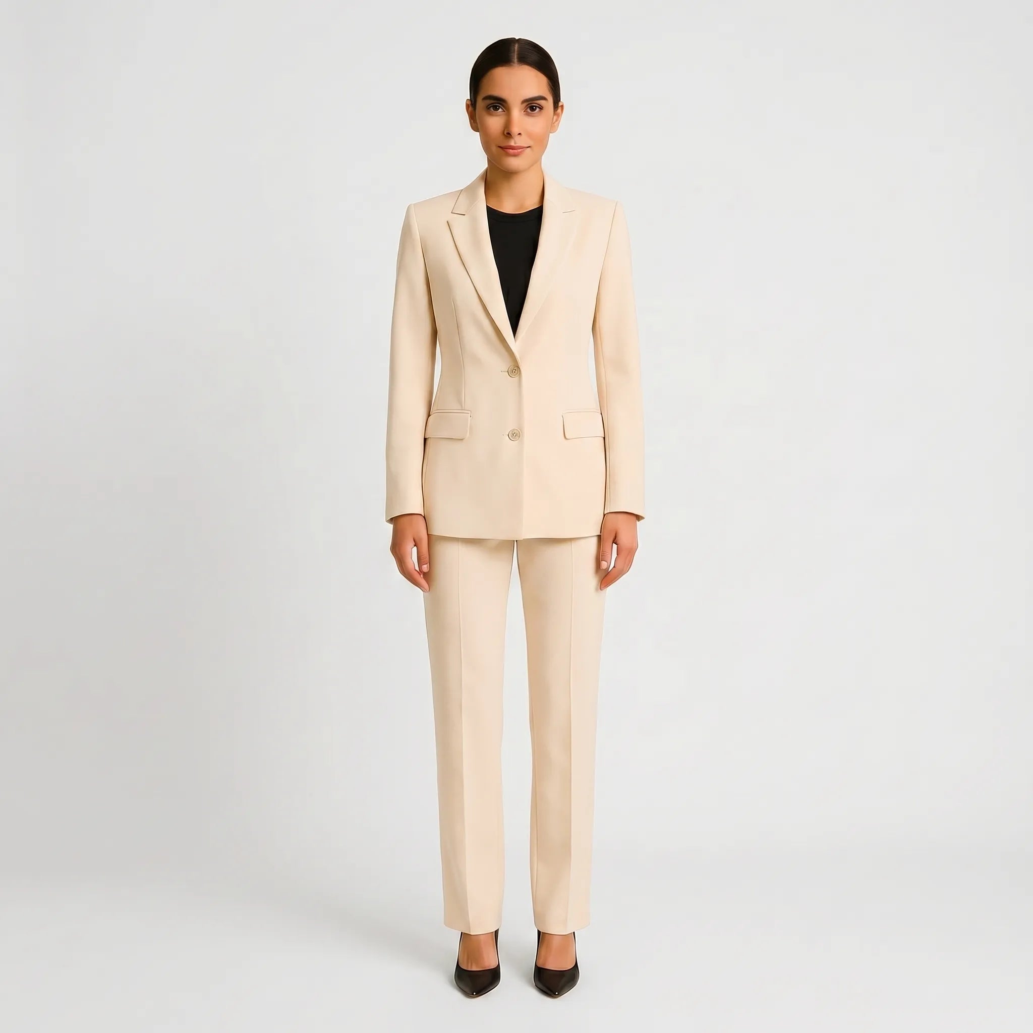 Women's Tailored Blazer and Pleated Pants 2 Piece Suit Set