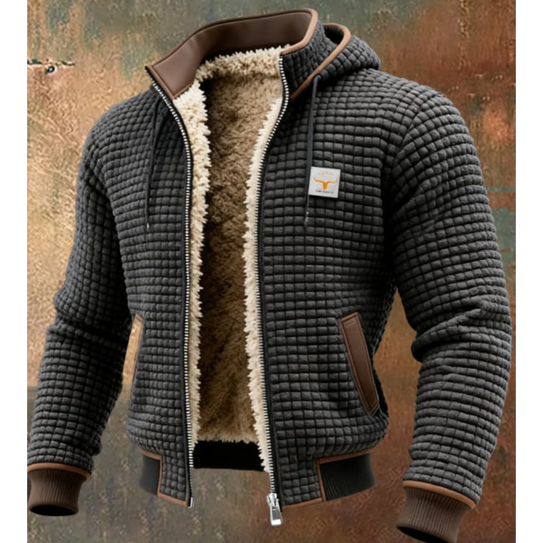 Men's Sherpa-Lined Quilted Hooded Winter Jacket - Dark Gray