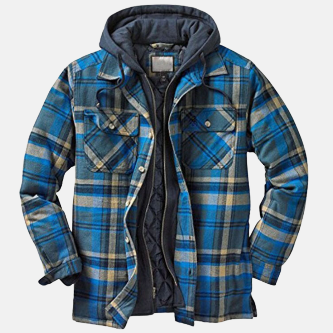 Men's Quilted Hooded Overshirt Jacket - Blue