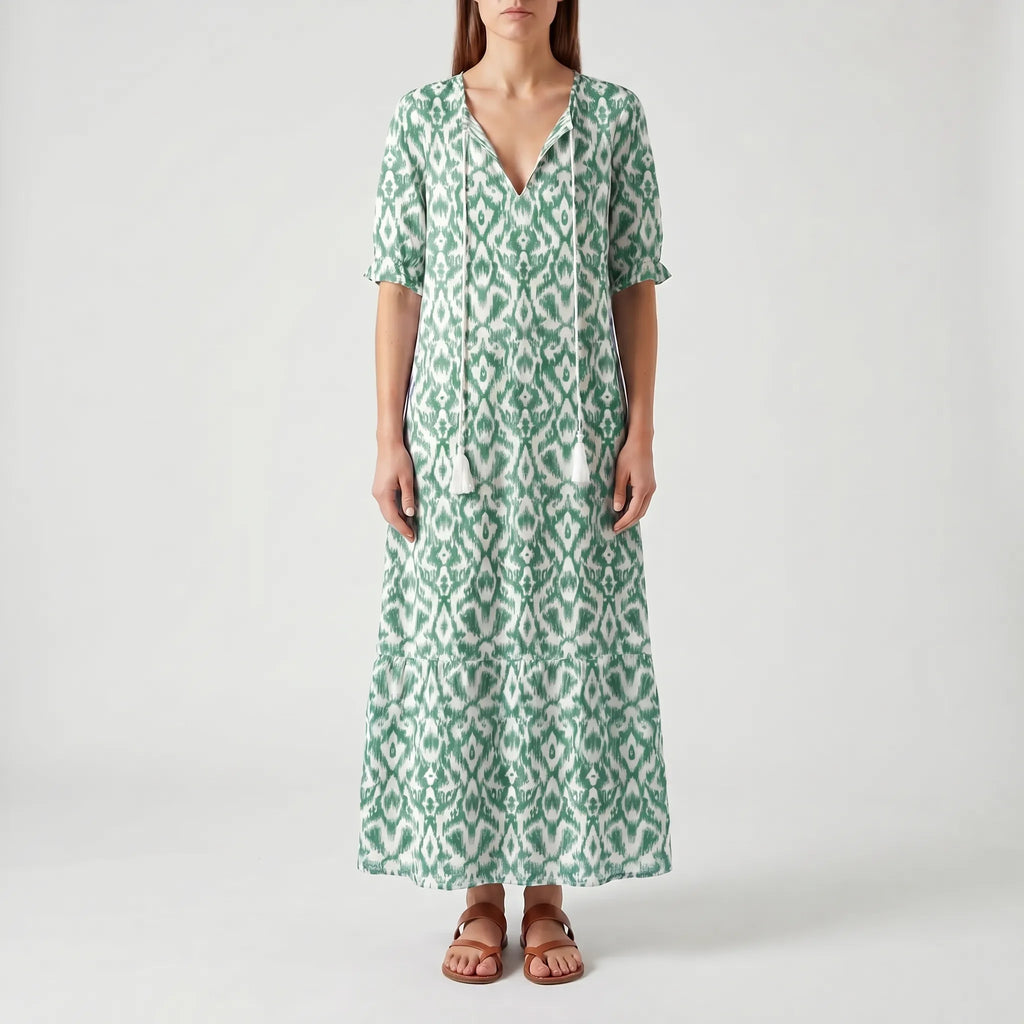 Women's Boho Maxi Dress - Casual Summer V Neck Sundress