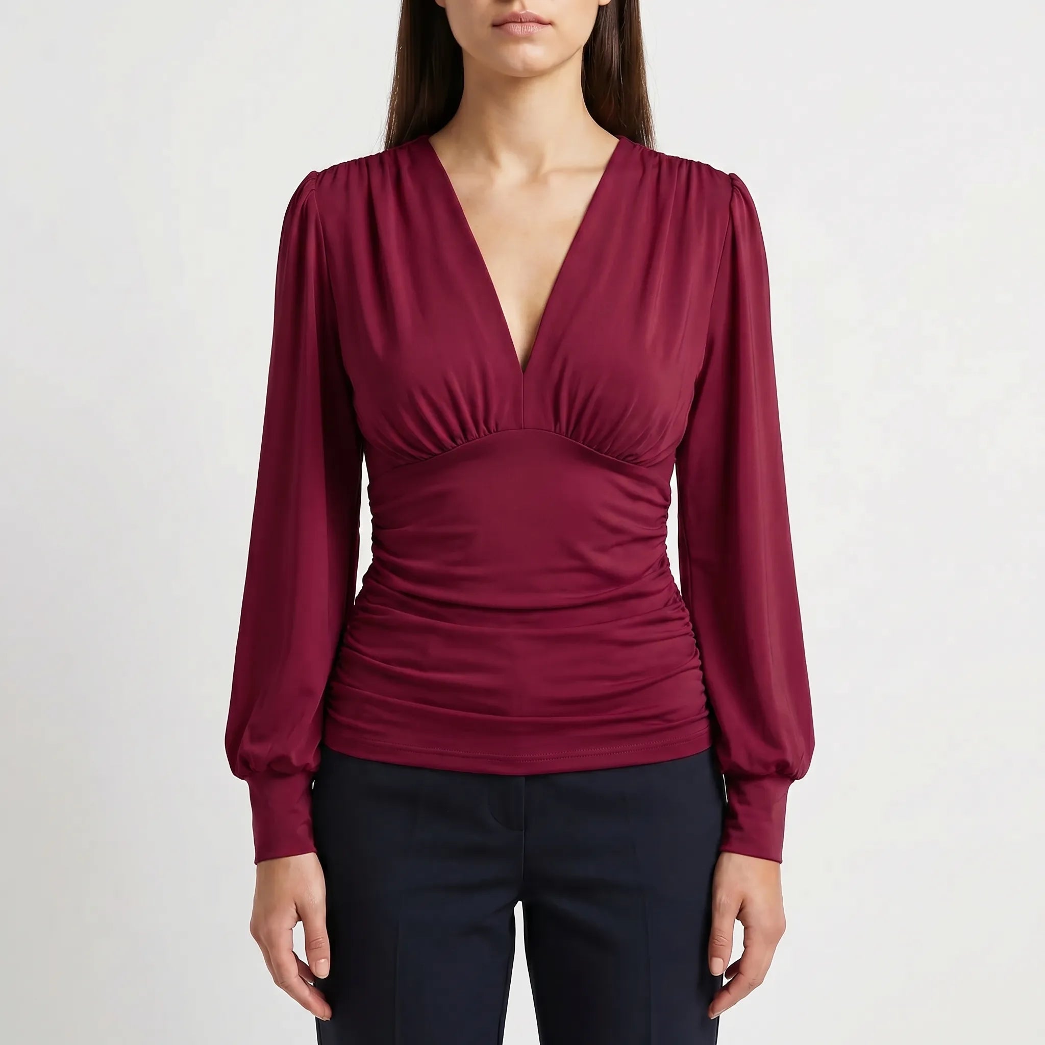 Ruched Waist Wrap Blouse
