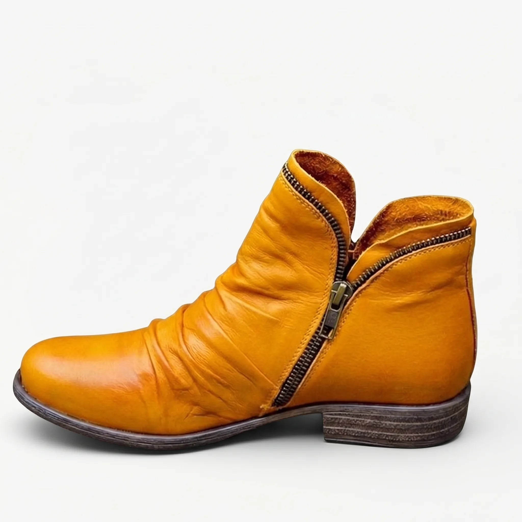 Ruched Leather Ankle Boots