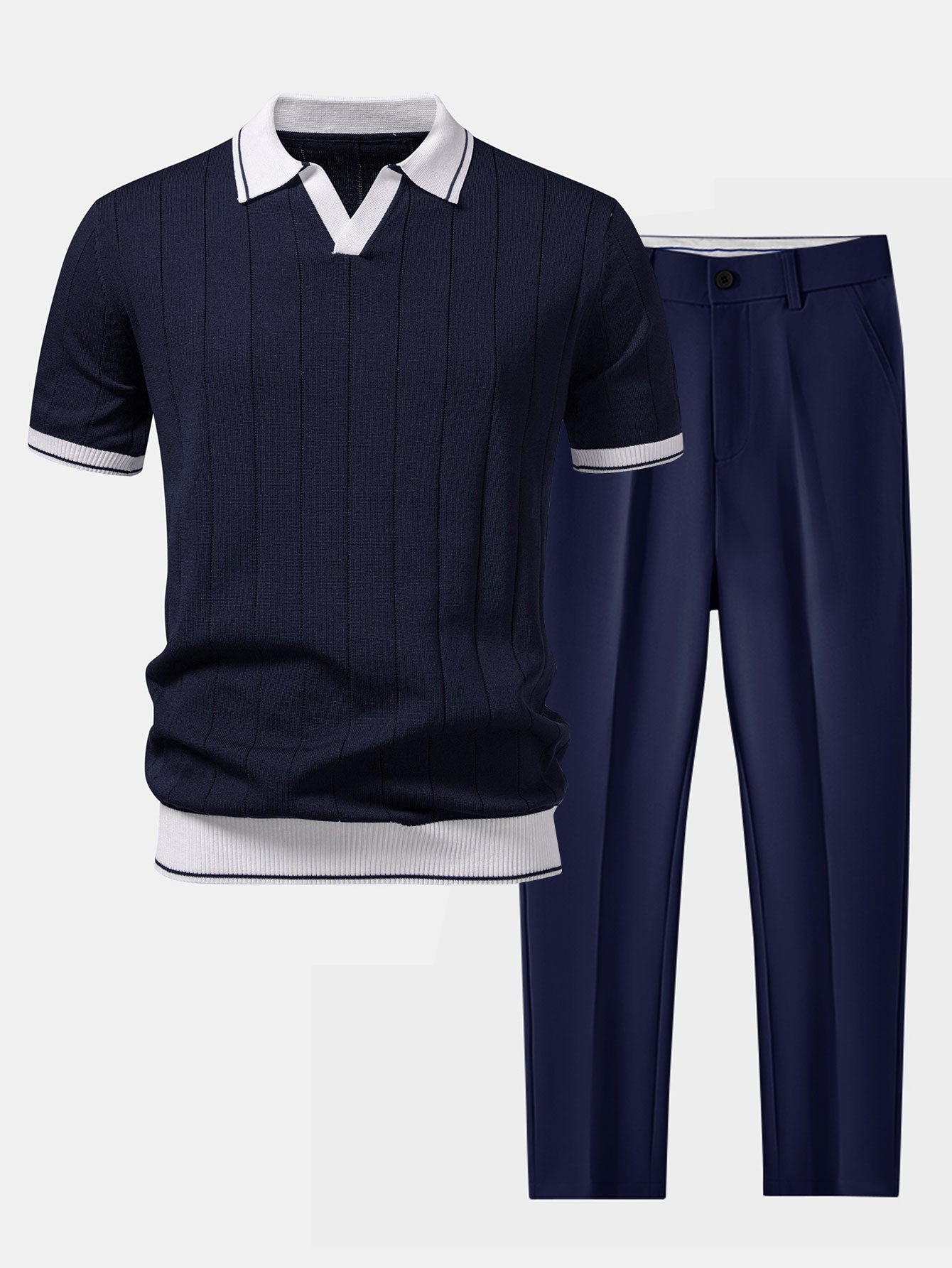 Men's Knit Polo and Trousers Set