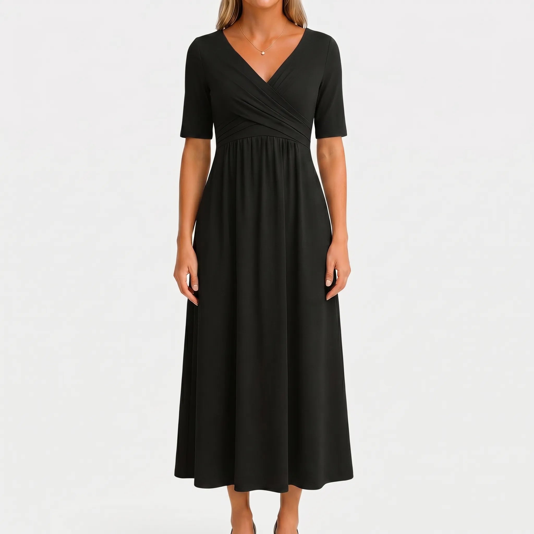 Short Sleeve Wrap Midi Dress