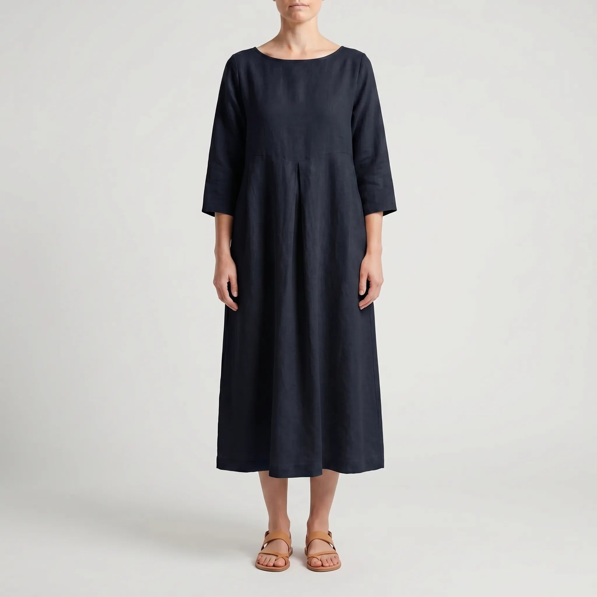 Women's Loose Fit Midi Dress - Swing Dress with Pockets
