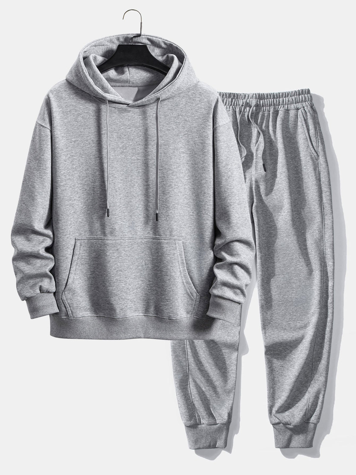 Men's Pullover Hoodie and Cuffed Jogger Tracksuit - Light Gray