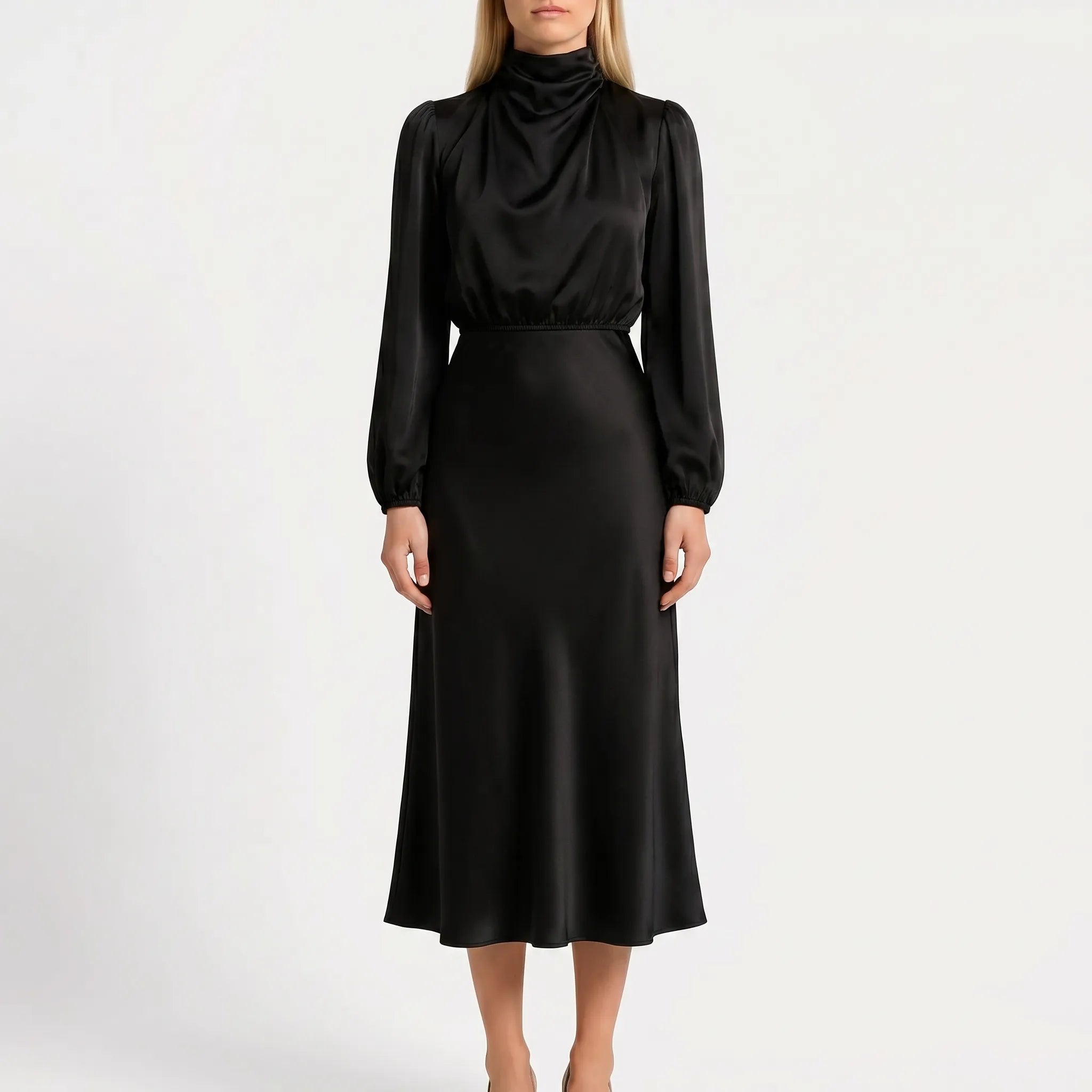 Long Sleeve High Neck Midi Dress