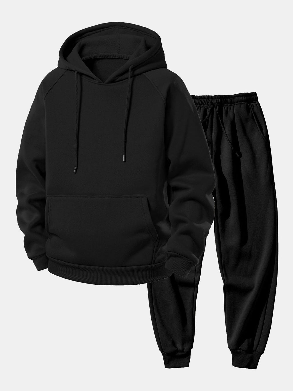 Men's Drawstring Hood Raglan Tracksuit with Joggers - Black