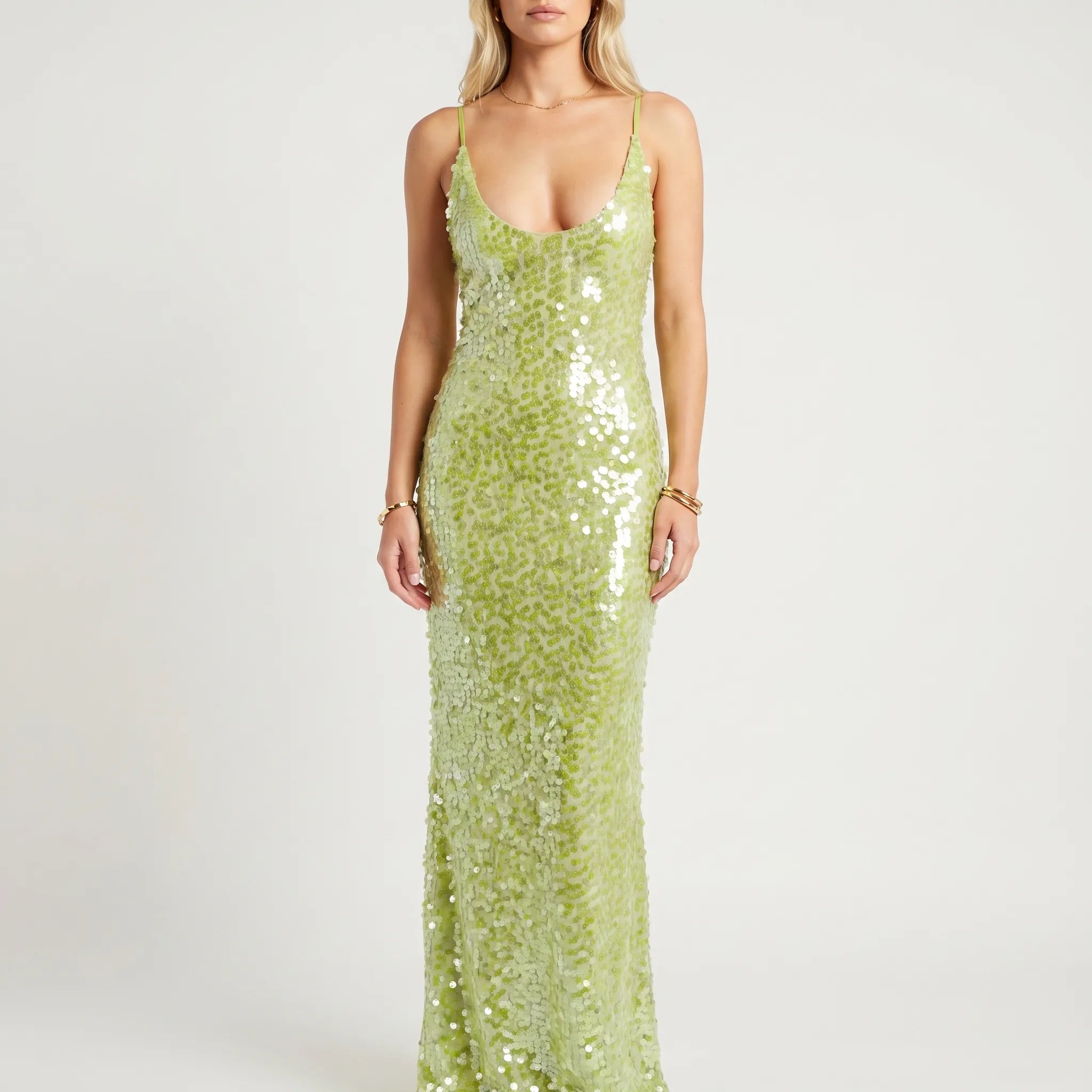 Sequin Open-Back Maxi Dress