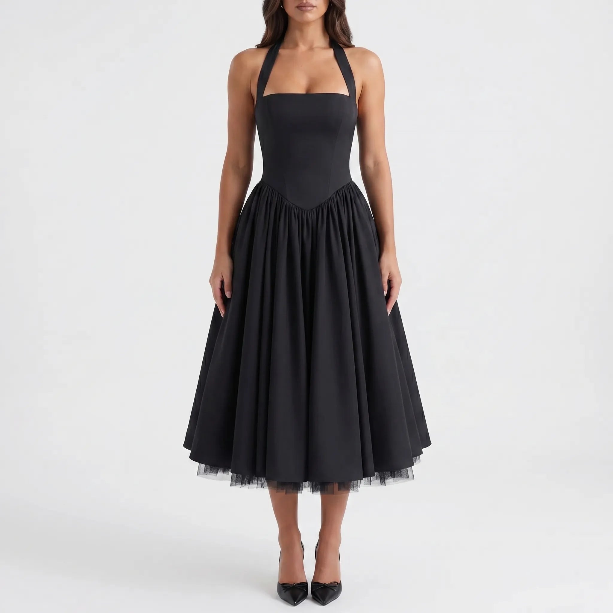 Fit and Flare Halter Midi Dress