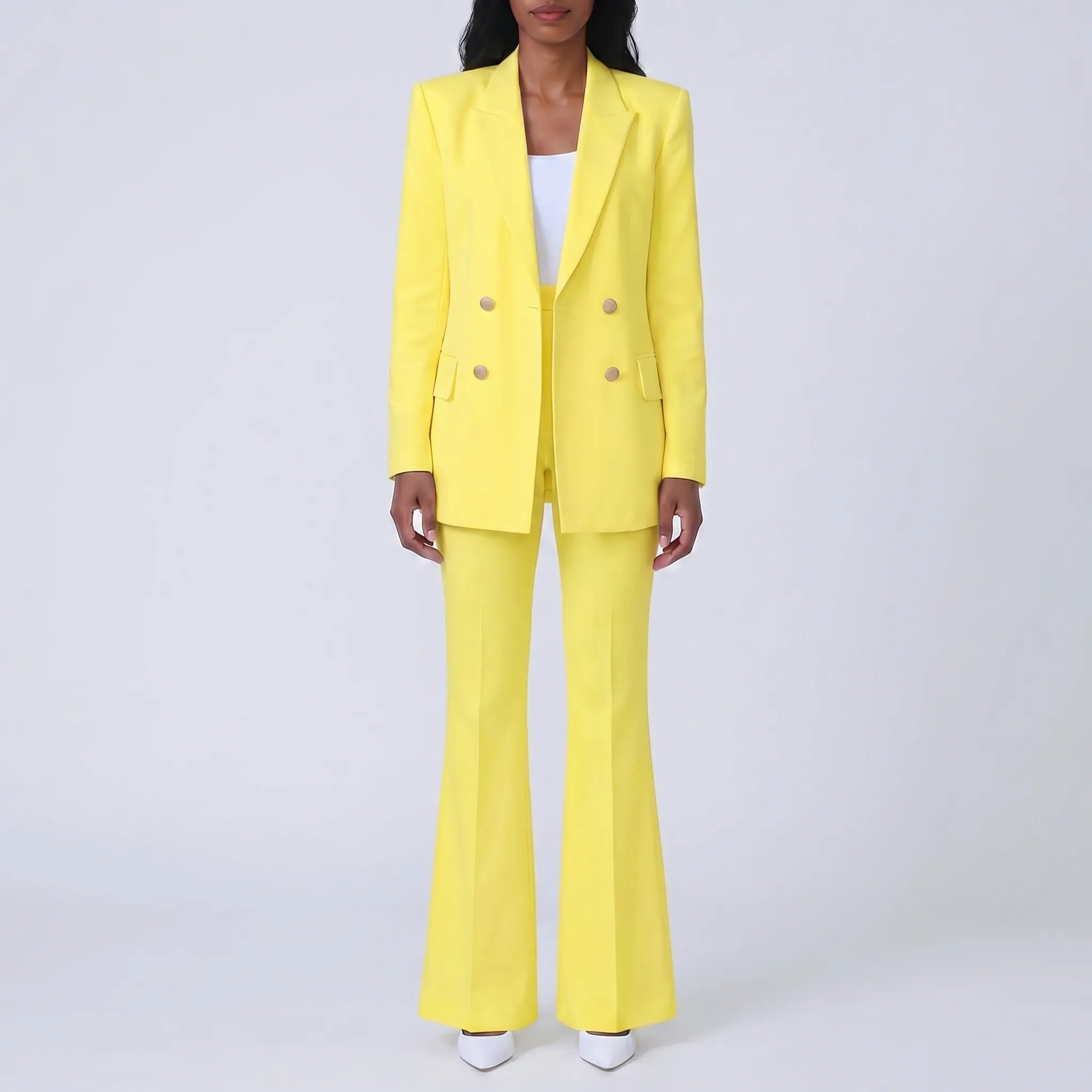 Women's Double Breasted Blazer and Flare Pants 2 Piece Suit Set