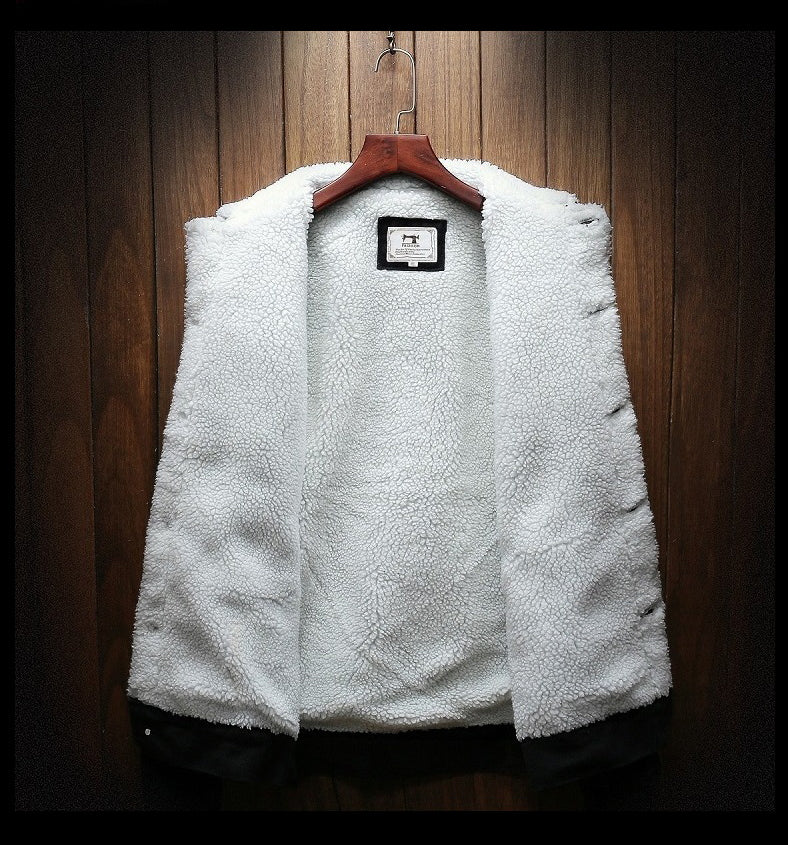 Men's Fur-Lined Button-Front Denim Jacket