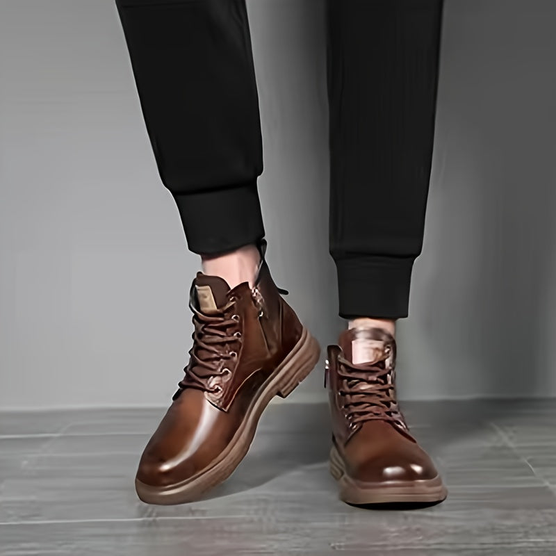 Men's Plush-Lined High-Top Boots - Dark Brown Plus Velvet