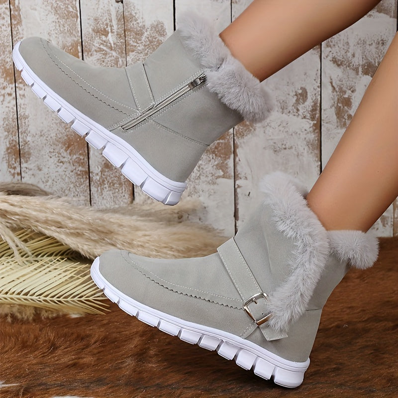 Women's Plush-Lined Buckle Ankle Boots