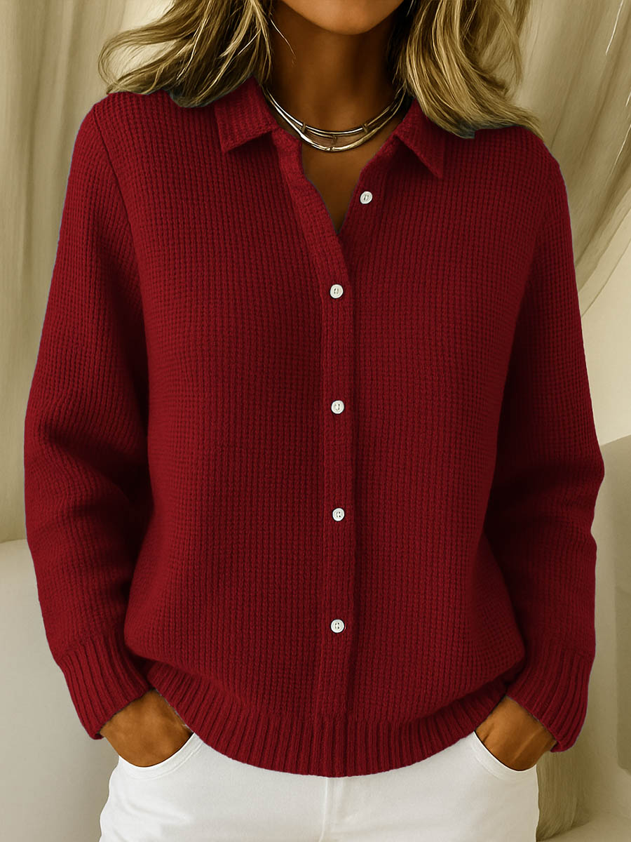 Women's Classic Button-Down Knit Cardigan - Red