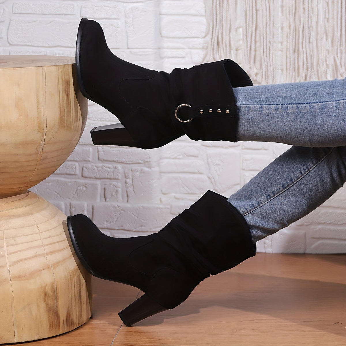 Women's Slouchy Western Ankle Boots with Square Toe
