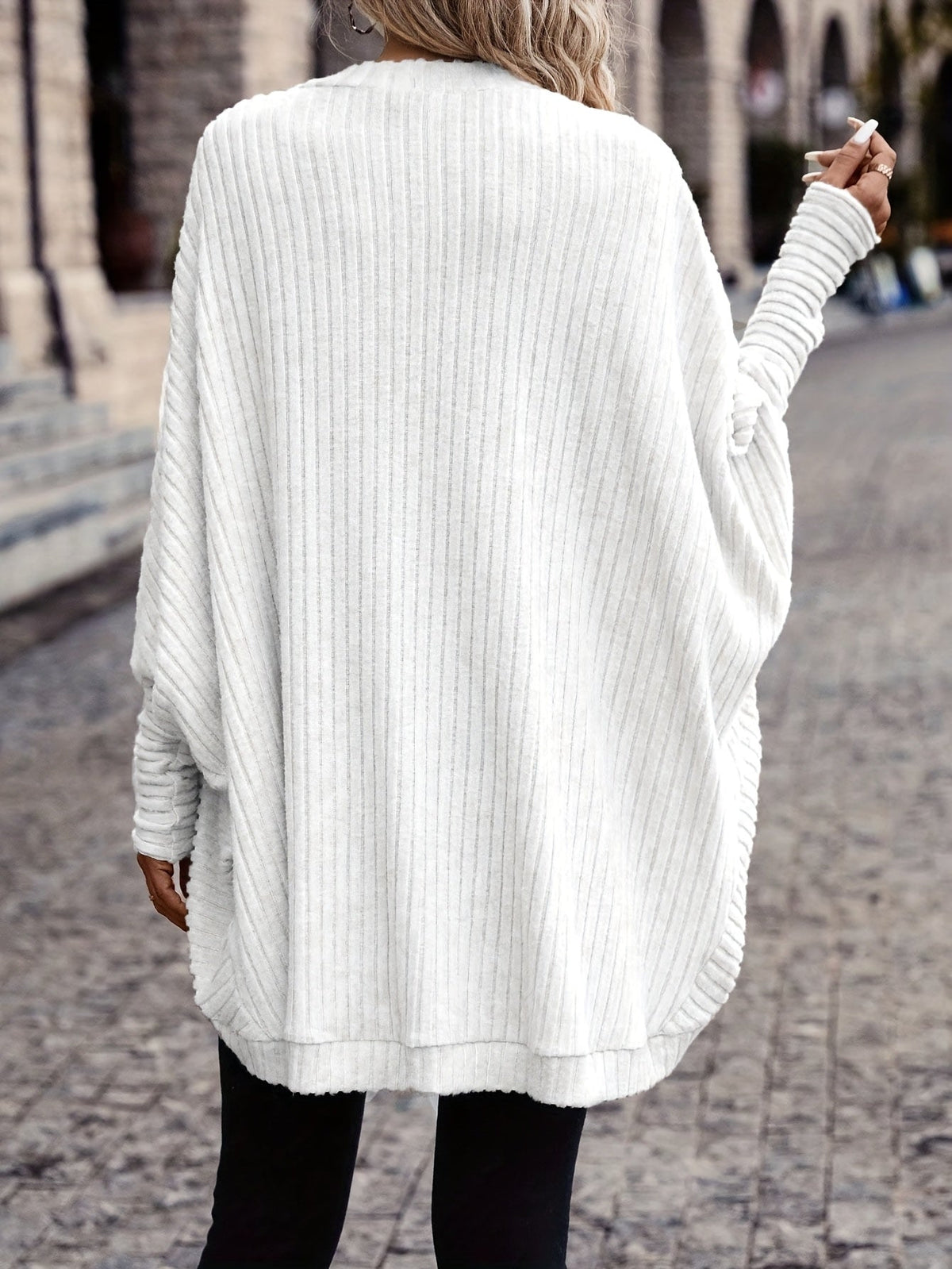 Women's Draped Open-Front Ribbed Cardigan