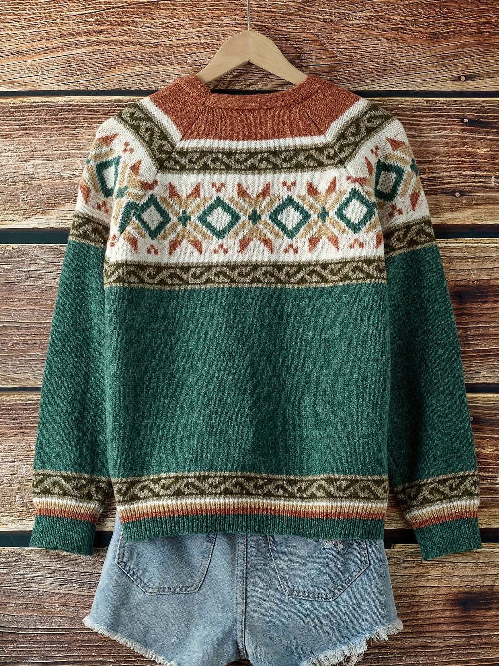 Women's Geometric Yoke Button-Front Cardigan