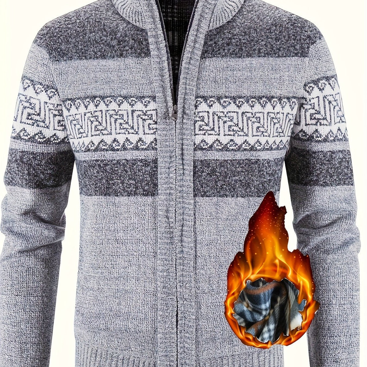 Women's Plush-Lined Full-Zip Stand Collar Cardigan - Light Gray