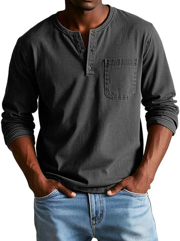 Men's Long-Sleeve Henley Shirt - Dark Gray