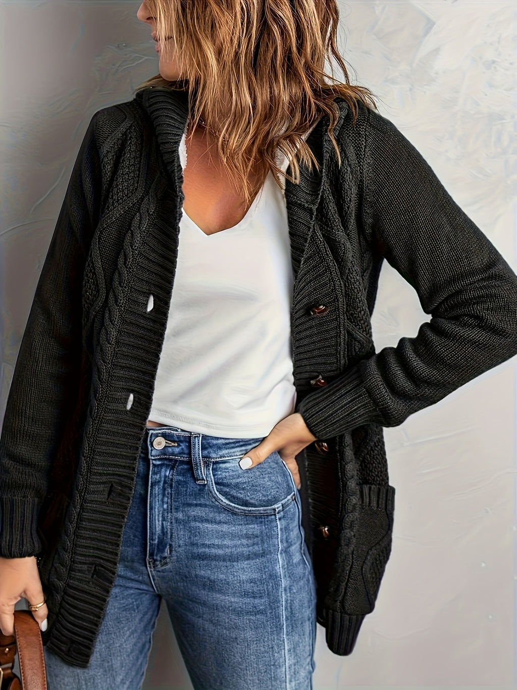 Women's Plush-Lined Hooded Button Cardigan