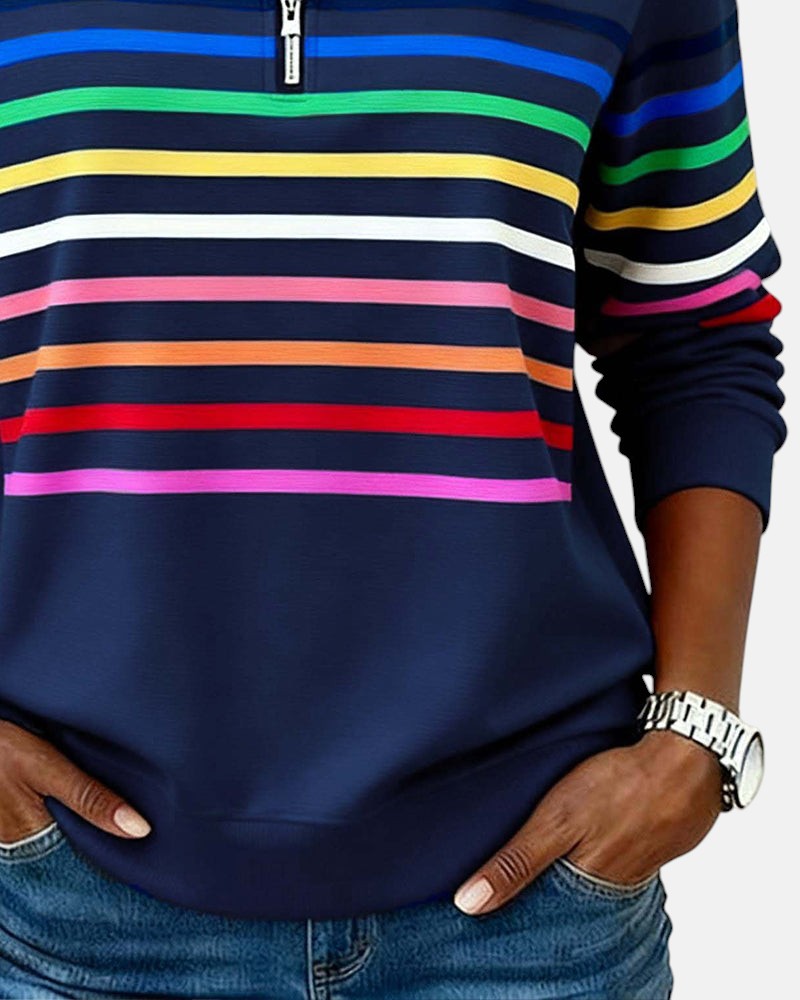 Women's Striped Half-Zip Sweatshirt