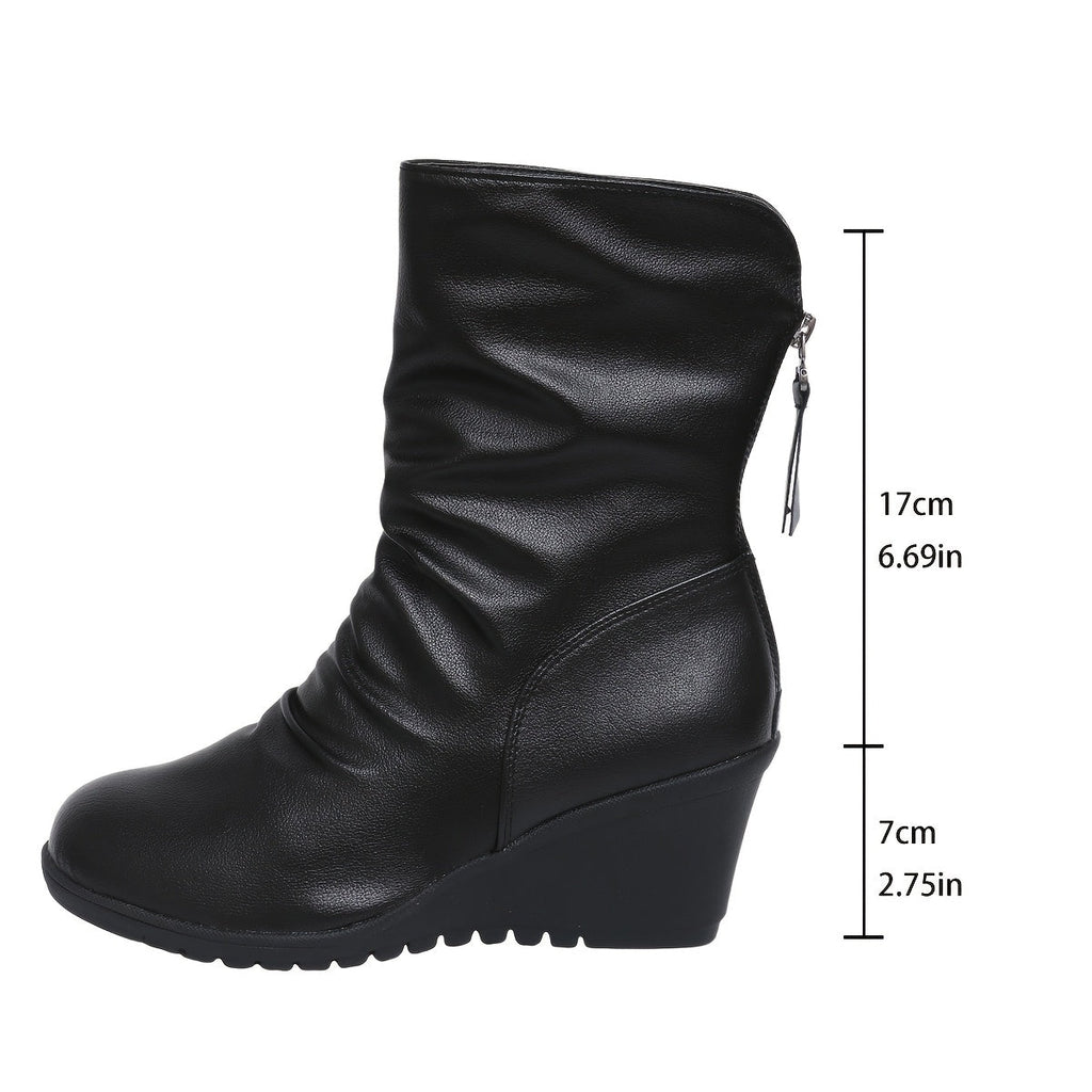 Women's Sleek Wedge-Heel Mid-Calf Boots